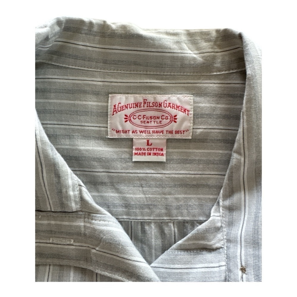RARE Filsons Colville Cotton Shirt Dress Gray White w/ Belt Sz L - Picture 6 of 6